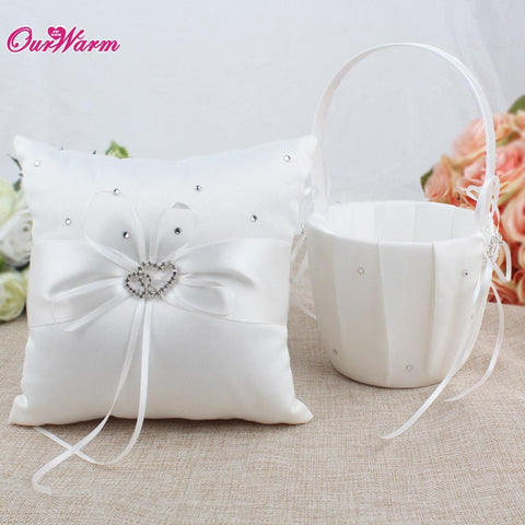 Wedding Ring Pillow Flower Basket with Satin Ribbon Bow