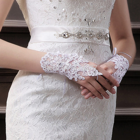 Luvas De Noiva Flowers White Bridal Gloves